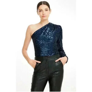 Generation Love Women's‎ Vetta One Shoulder Sequin Top Large Navy Holiday Party